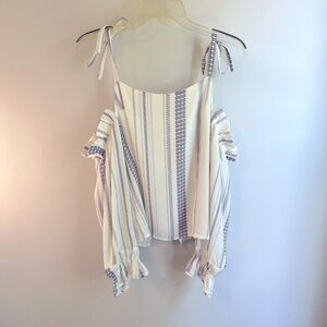 Line & Dot Size L White Black Off Shoulder Tie Strap Cropped Split Back Seam